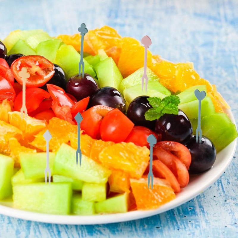 1 kasti vastupidav magustoidukahvel, hõlpsasti puhastatav libisemisvastane puuviljakahvel, peokook, puuvilja hambaork