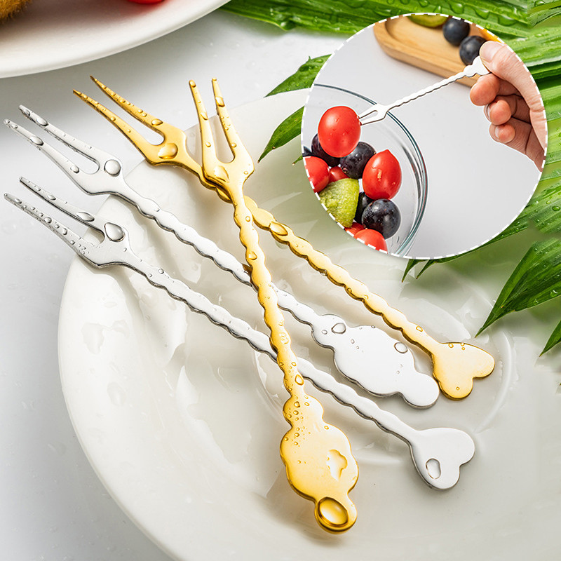 1vnt vaisių šakutė nerūdijančio plieno Kūrybinė širdies šakutė Desertas Valgomas Maisto Indas Daugkartinis Namų Stalo reikmenys Virtuvės priedai