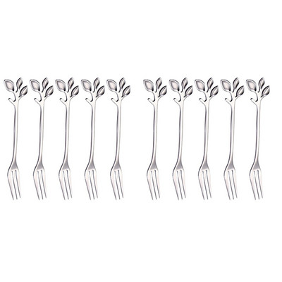 Nerūdijančio plieno šakutė, lapo formos rankena Desertinė šakutė vaisių salotos Mėsa Virtuvės priedai. Sidabras 10 daiktų