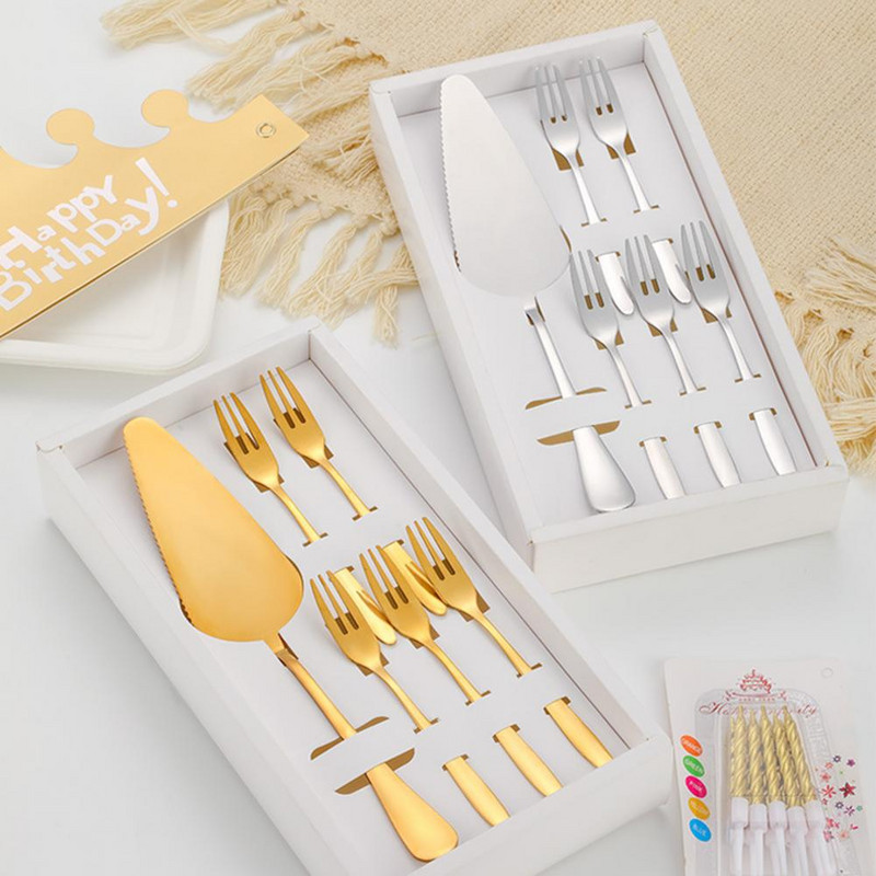 1 komplekt Tassikoogikahvlite komplekt Praktiline korduvkasutatav kõrge kõvadusega köögitööriistad Kahvlilabida komplekt koogikahvli labida komplekt