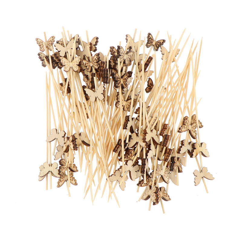 100 bucăți de bușteni, fluture colorat, frigărui din bambus, bețișoare de legume pentru petrecere, scobitori de cocktail, mâncări din bambus, furculițe pentru fructe