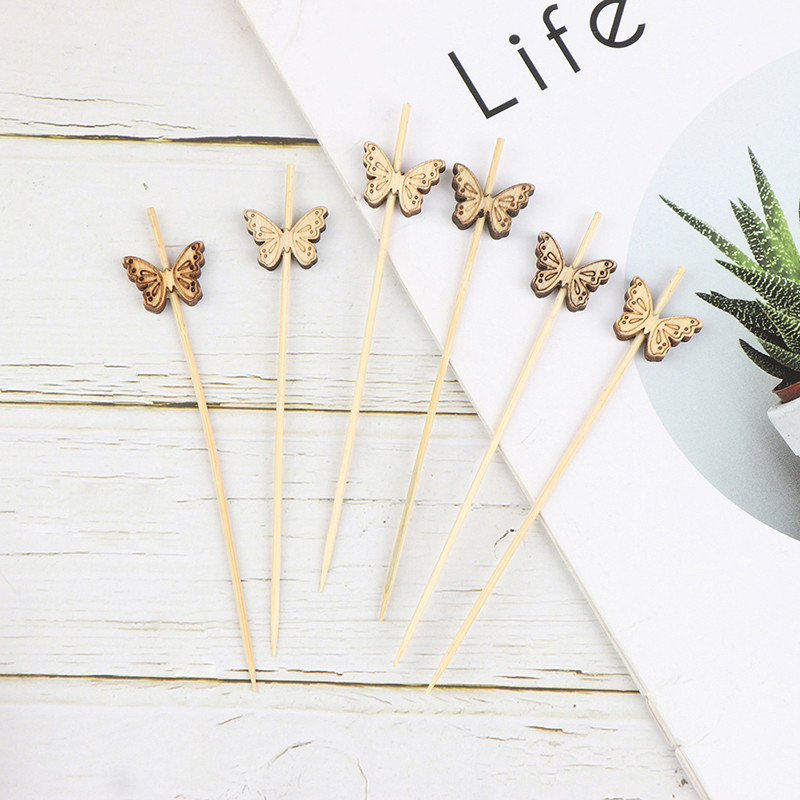 100 bucăți de bușteni, fluture colorat, frigărui din bambus, bețișoare de legume pentru petrecere, scobitori de cocktail, mâncări din bambus, furculițe pentru fructe