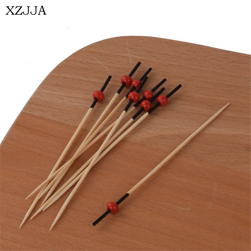 XZJJA 100 tk Lauanõud Bambusest puuviljakahvlid Puuviljad magustoidud peotarbed Rootsi lauapulgad Bento kasti tarvikud Valikud toidukaunistused