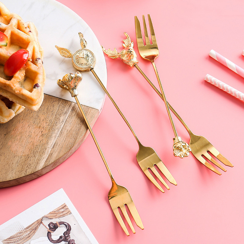 Nerūdijančio plieno vaisių šakutė arbatinis šaukštelis kavos šaukštai desertas vakarienė kepsnys salotos užkandžiai šakutės stalo reikmenys restorano reikmenys vakarėliams