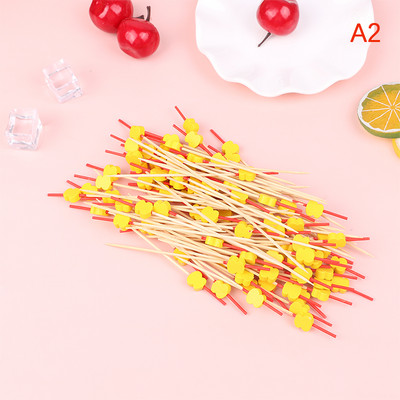 100 vnt Garnyras bambuko lazdelės vienkartinės vaisių lazdelės užkandžių iešmeliai vakarėliui švediškas stalas bambuko maisto rinkiniai sumuštinių dekoras