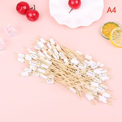 100 vnt Garnyras bambuko lazdelės vienkartinės vaisių lazdelės užkandžių iešmeliai vakarėliui švediškas stalas bambuko maisto rinkiniai sumuštinių dekoras