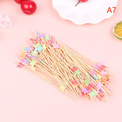 100 vnt Garnyras bambuko lazdelės vienkartinės vaisių lazdelės užkandžių iešmeliai vakarėliui švediškas stalas bambuko maisto rinkiniai sumuštinių dekoras