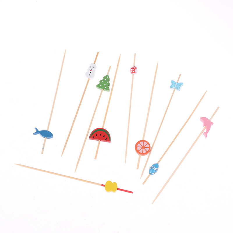 100 vnt Garnyras bambuko lazdelės vienkartinės vaisių lazdelės užkandžių iešmeliai vakarėliui švediškas stalas bambuko maisto rinkiniai sumuštinių dekoras