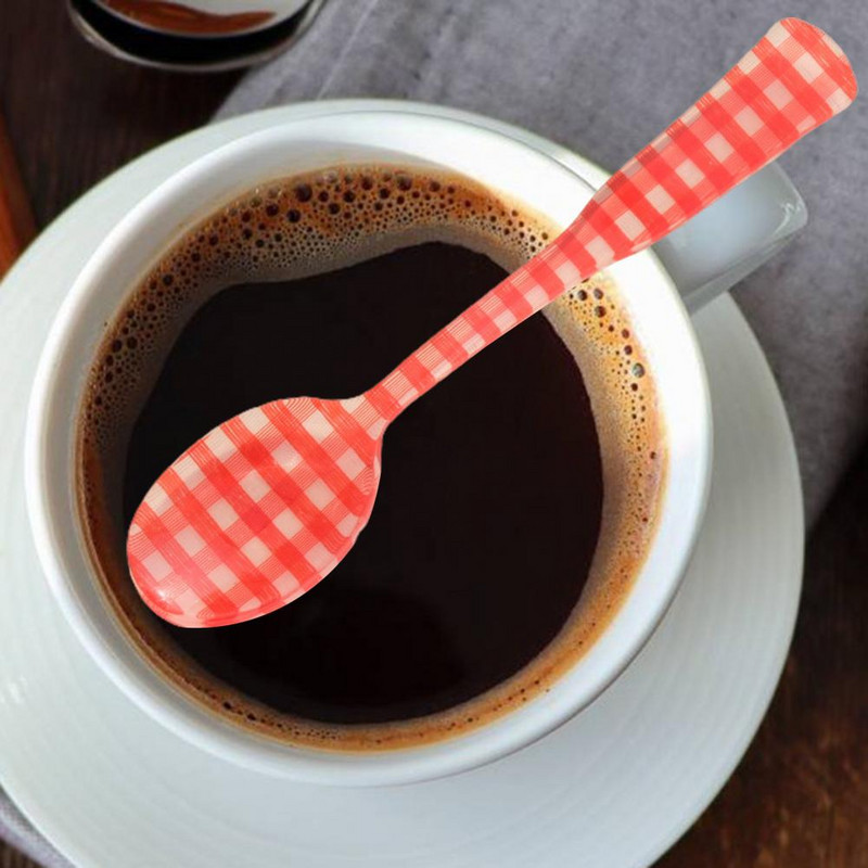 Vilica za desert Karirani uzorak Visoke izdržljivosti Akrilna žlica za desert Vilica Rekviziti za fotografije za piknik na otvorenom Kućne potrepštine