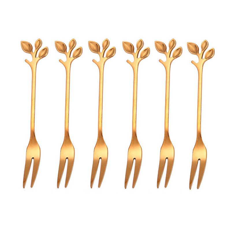 6 tk puuviljakahvel 304 roostevabast terasest sööginõud kuldsed sööginõud eelroog suupiste magustoidukahvel kööginõu lehekujuline
