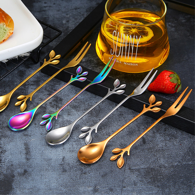 6 tk puuviljakahvel 304 roostevabast terasest sööginõud kuldsed sööginõud eelroog suupiste magustoidukahvel kööginõu lehekujuline