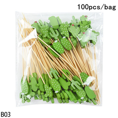 100 vnt. / Maišelis Kaktusas Flamingo formos bambuko skynimo vaisių lazdelės vaikams kokteilių dekoravimui salotos sumuštinis švediškas stalas dantų krapštukai vestuvių dekoras