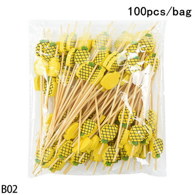 100 vnt. / Maišelis Kaktusas Flamingo formos bambuko skynimo vaisių lazdelės vaikams kokteilių dekoravimui salotos sumuštinis švediškas stalas dantų krapštukai vestuvių dekoras