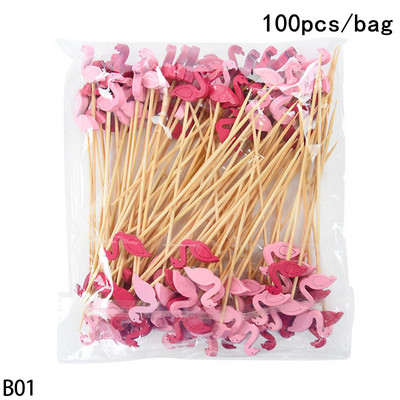 100 vnt. / Maišelis Kaktusas Flamingo formos bambuko skynimo vaisių lazdelės vaikams kokteilių dekoravimui salotos sumuštinis švediškas stalas dantų krapštukai vestuvių dekoras