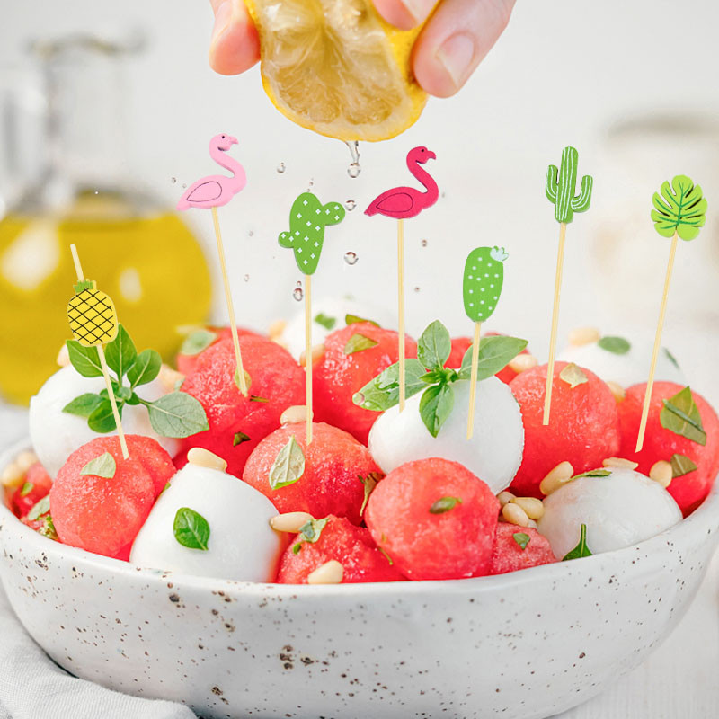 100 vnt. / Maišelis Kaktusas Flamingo formos bambuko skynimo vaisių lazdelės vaikams kokteilių dekoravimui salotos sumuštinis švediškas stalas dantų krapštukai vestuvių dekoras