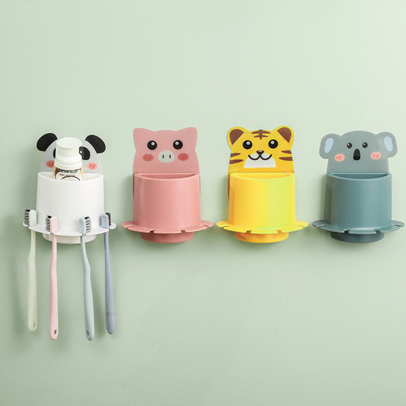 Mielas Panda dantų šepetėlių stovas vonios kambario laikiklis, montuojamas ant sienos animacinių filmų dantų šepetėlių laikiklis vaikams dantų pastos lentyna vonios kambario priedai