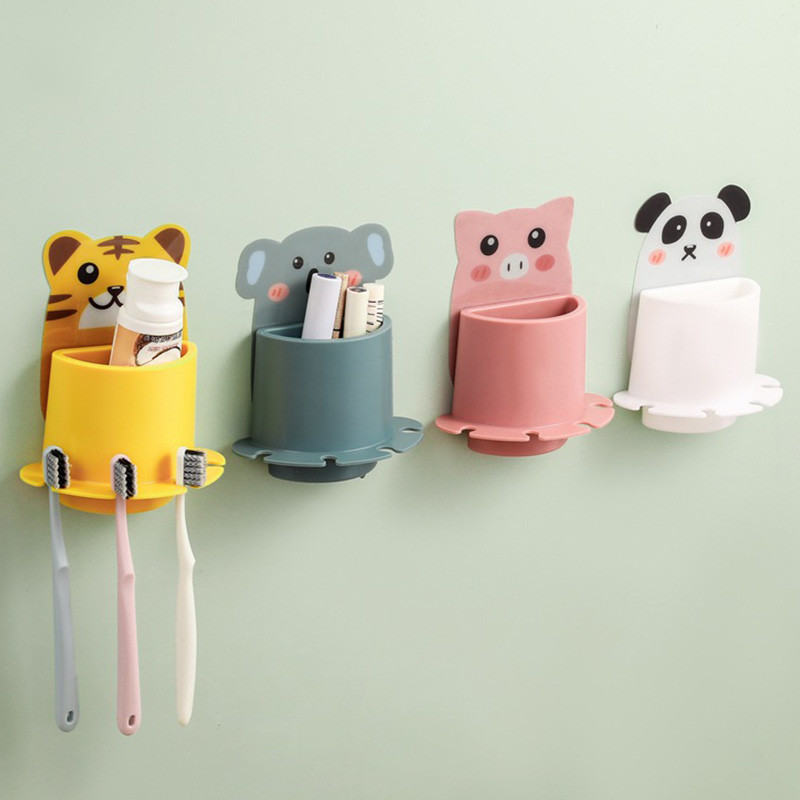 Mielas Panda dantų šepetėlių stovas vonios kambario laikiklis, montuojamas ant sienos animacinių filmų dantų šepetėlių laikiklis vaikams dantų pastos lentyna vonios kambario priedai