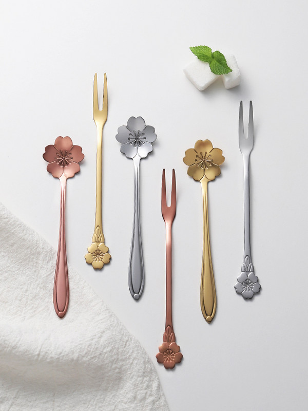 2 vnt Lengva prabanga nerūdijančio plieno vaisių šakutė auksinė desertinė šakutė pyrago vaisių šakutė subtilus vyšnių šaukštas namų virtuvės indai