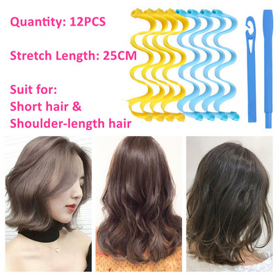 12tk Heatless Juuksekoolutaja No Heat Juukserullid Pehmed lokid Curling Rod Rullipulgad Perm Vardad Lainemoodustajad Juuste kujundamise tööriistad
