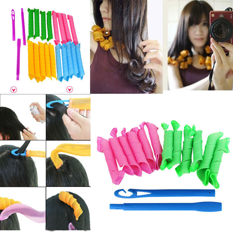 Heatless Juuksekoolutaja 10/12 tk No Heat Juukse lokid Lint Juukserullid Magamispehme Peapael Juuste lokirullid Juuste kujundamise tööriistad