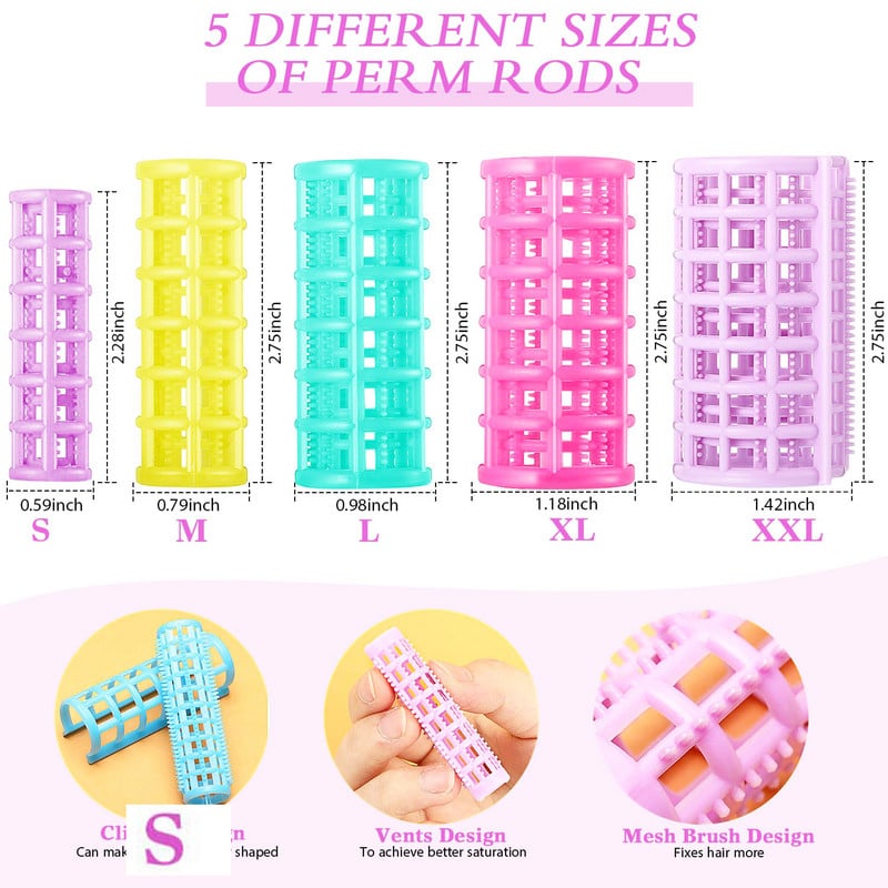 30 vienetų plastikiniai plaukų voleliai, suktukai, užsegami voleliai, pasidaryk pats kirpyklai, kirpyklai, kirpėjai, 5 dydžiai