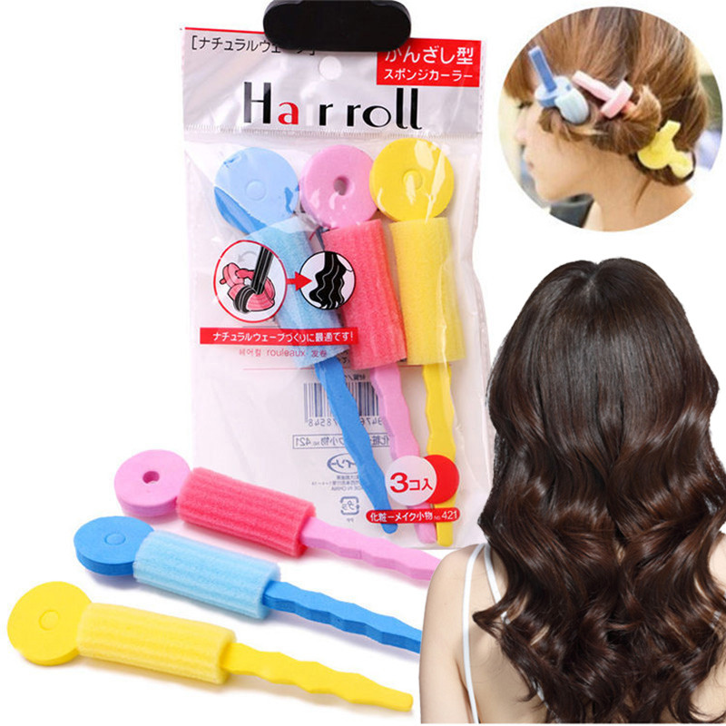 3 vnt. Sponge Curls Stick Neskausmingi plaukų priežiūros putų voleliai Minkšti plaukų suktukai Plaukų formavimo plaukų ritinėlis „Pasidaryk pats“ garbanoti banguoti formavimo įrankiai