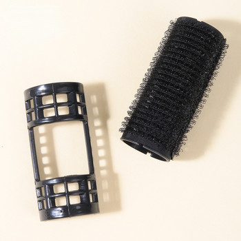 Μαύρος αυτοκόλλητος κύλινδρος για μπούκλες, 3 με μπούκλες με air bangs, χαλαρό εσωτερικό κουμπί, χνουδωτό και διαμορφωμένο ρολό για εργαλεία μαλλιών