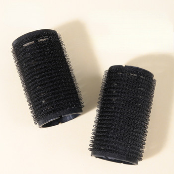 Μαύρος αυτοκόλλητος κύλινδρος για μπούκλες, 3 με μπούκλες με air bangs, χαλαρό εσωτερικό κουμπί, χνουδωτό και διαμορφωμένο ρολό για εργαλεία μαλλιών