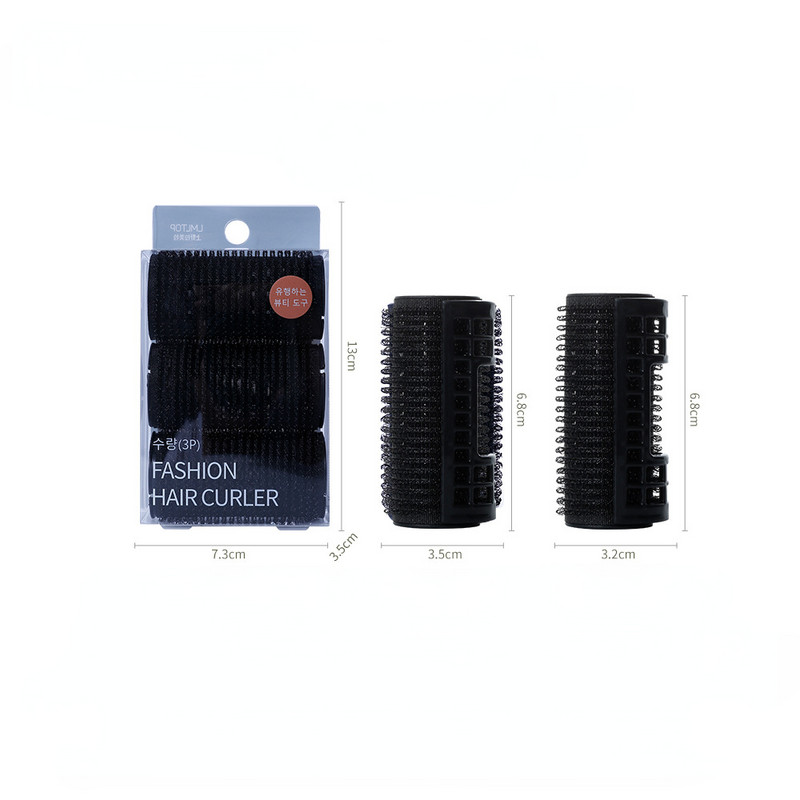 Must isekleepuv lokirull, 3 tk air bangs lokirulliga, lõdvam sisenööp, kohevad ja vormitud juuksetööriistad juukserull