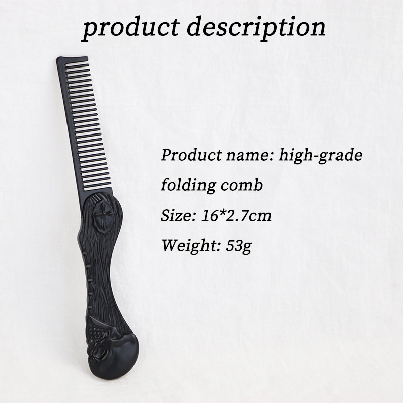 Kaasaskantav Kolju kokkupandav taskuhabemekamm meeste vuntside hooldamiseks Retro Oil Head Styling Juuksekamm Roostevabast terasest käepidemega