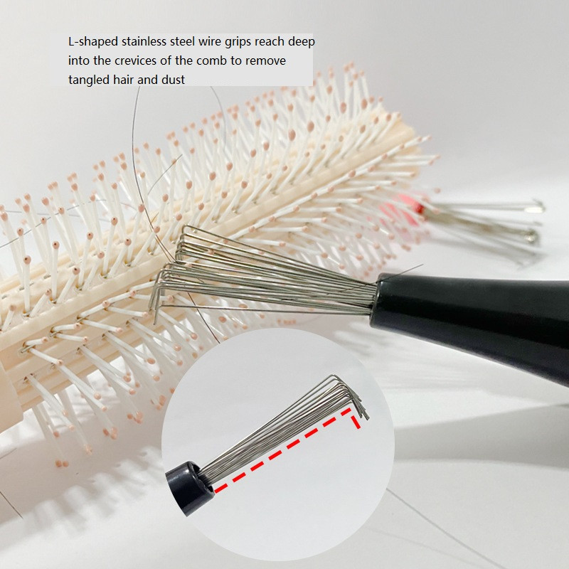 1 vnt. plaukų šukų valiklis, vielinės rankenos, garbanojimo šukos, susivėlusių plaukų plyšiai, pašalinimo įrankis.