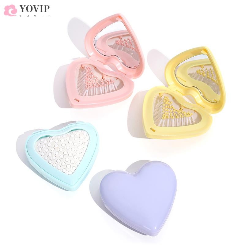 Mini taskupeegli kokkupandav kamm, naiste kaasaskantav südametasku, väike reisimassaaži juuksehari koos peegli stiilitarvikutega