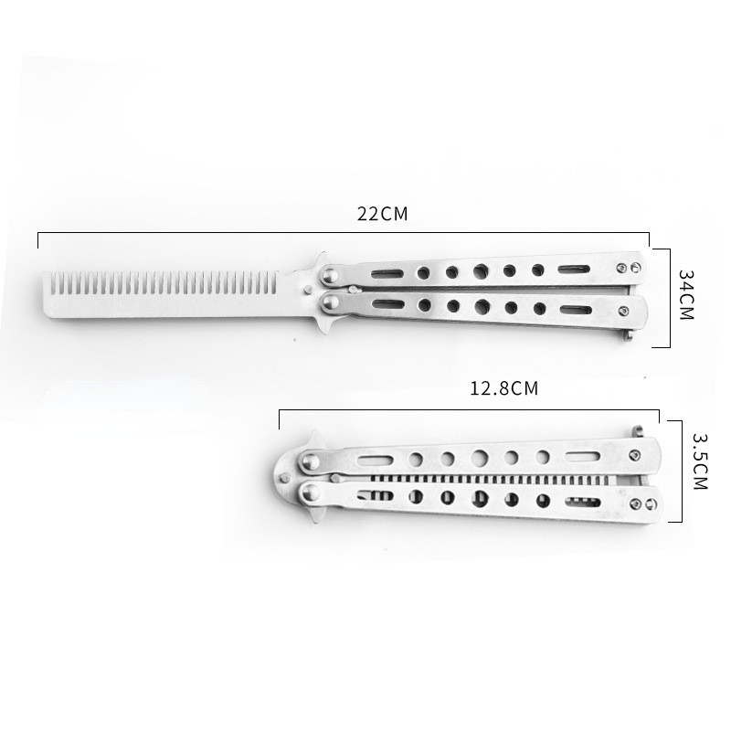 1 vnt. sulankstomas šukos iš nerūdijančio plieno, treniruotės drugelio peilio šukos barzdos ūsų šepetys salono kirpyklos formavimo įrankis