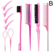 10 tk Juuste kujundamise kammikomplekt Teasing Juuksehari Kolmekordne õrritav kamm Roti sabakammid Äärehari Juuksesaba Tööriistad Punu tööriistaaas
