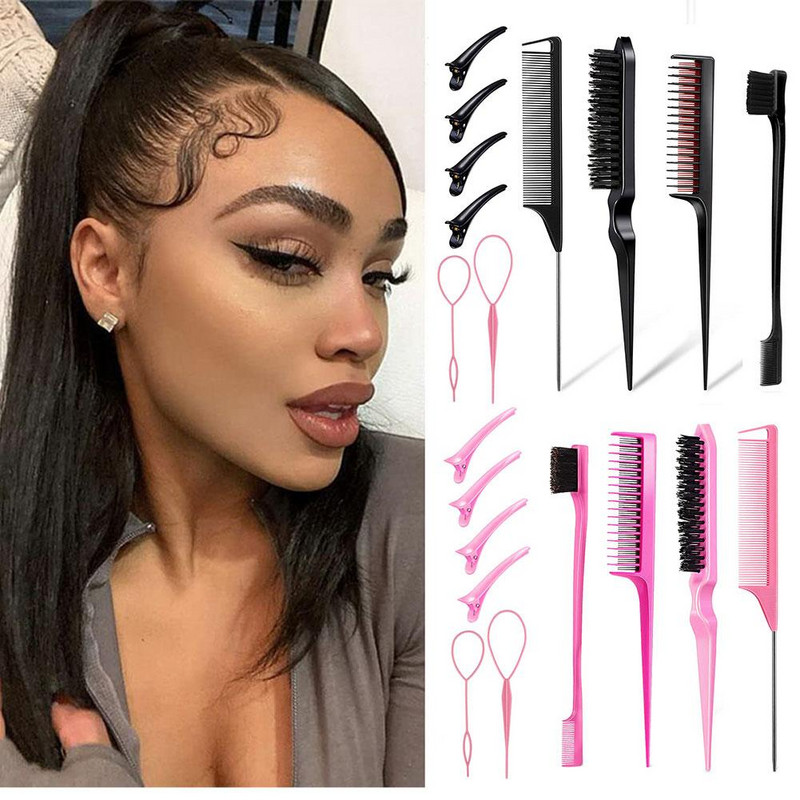 10 tk Juuste kujundamise kammikomplekt Teasing Juuksehari Kolmekordne õrritav kamm Roti sabakammid Äärehari Juuksesaba Tööriistad Punu tööriistaaas