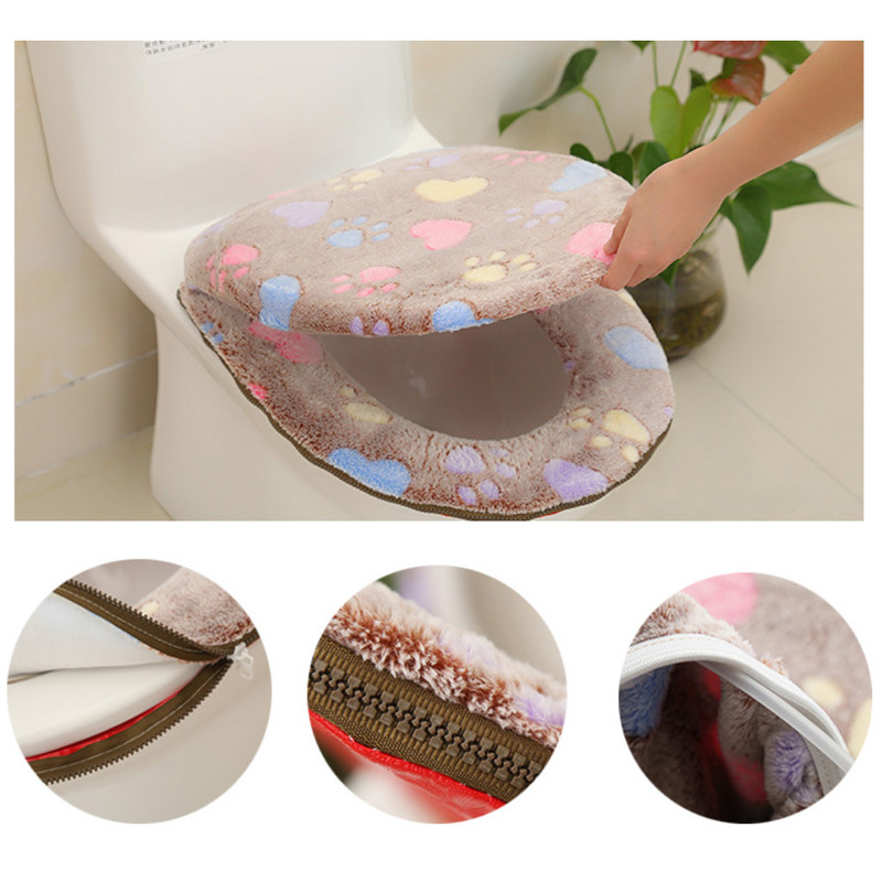 2Pcs Otisak srca Okrugli udobni, mekani topli jastuci za WC sjedalo Set navlaka za uređenje doma