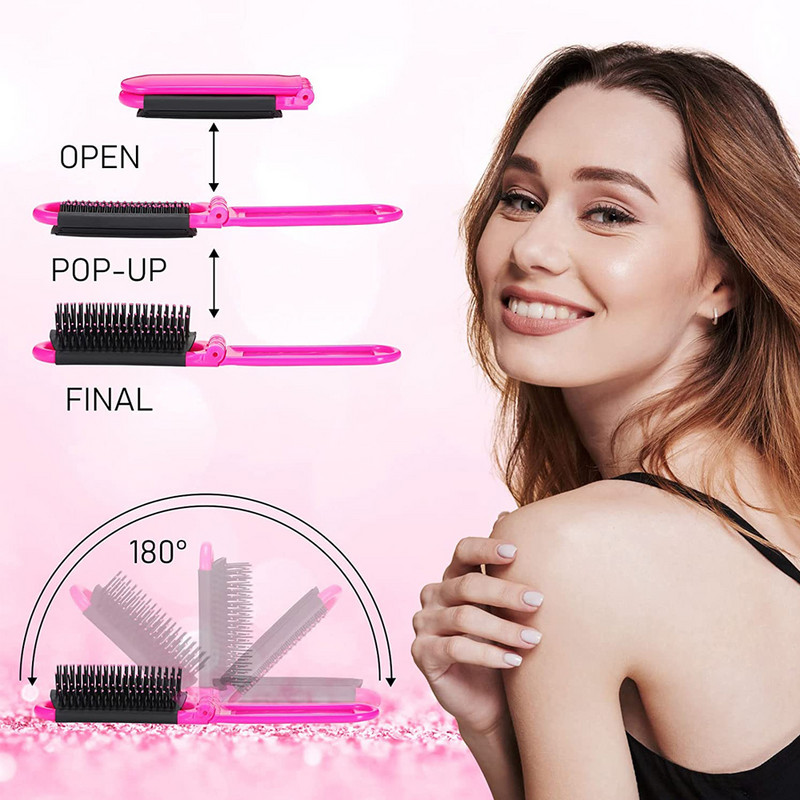 1 ΤΕΜ. Φορητή πτυσσόμενη βούρτσα μαλλιών Travel Comb με Mirror Mini Compact πτυσσόμενη βούρτσα με χτένα μαλλιών