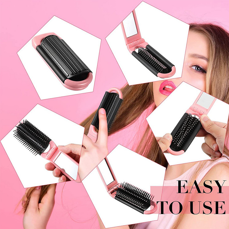 1 ΤΕΜ. Φορητή πτυσσόμενη βούρτσα μαλλιών Travel Comb με Mirror Mini Compact πτυσσόμενη βούρτσα με χτένα μαλλιών
