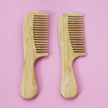 1 τεμ. Ξύλινες χτένες από καθαρό φυσικό μπαμπού Αντιστατική χτένα με φαρδιά δόντια για γυναίκες Βρεγμένη χτένα για σγουρά μαλλιά