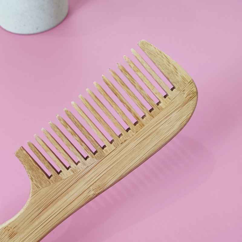 1 ks čistých prírodných bambusových drevených hrebeňov, antistatický hrebeň so širokými zubami pre ženy, hrebeň na mokré kučeravé vlasy