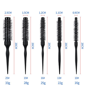 1τμχ Μαύρη σγουρή στρογγυλή βούρτσα μαλλιών Nylon Professional Comb Salon Barber Hairdressing Styling Tool Control Edge Control