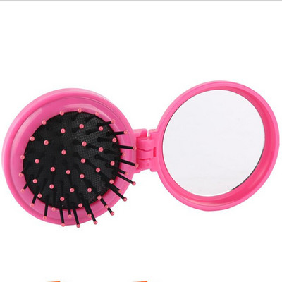 1 pieptene pliabil pentru airbag cu oglindă, dimensiune compactă de buzunar, perie de păr portabilă de călătorie, oglindă cosmetică, masaj pentru cap, relaxare