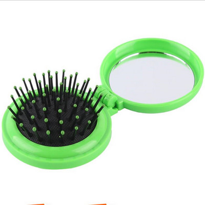 1 pieptene pliabil pentru airbag cu oglindă, dimensiune compactă de buzunar, perie de păr portabilă de călătorie, oglindă cosmetică, masaj pentru cap, relaxare