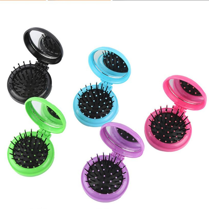 1 pieptene pliabil pentru airbag cu oglindă, dimensiune compactă de buzunar, perie de păr portabilă de călătorie, oglindă cosmetică, masaj pentru cap, relaxare