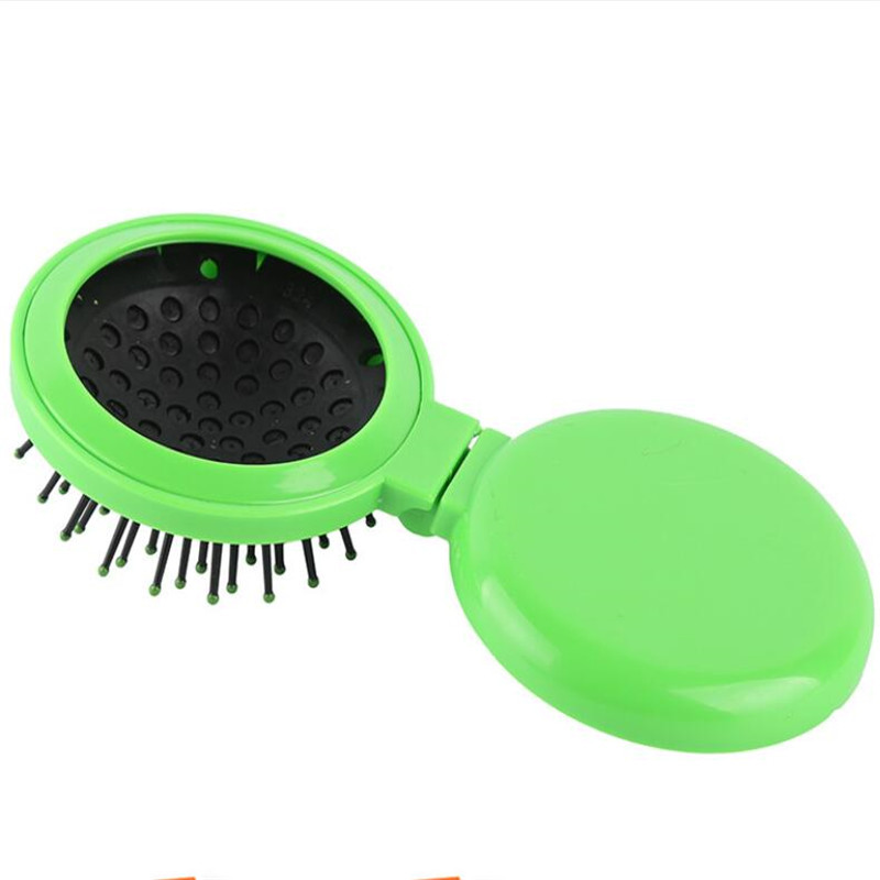 1 pieptene pliabil pentru airbag cu oglindă, dimensiune compactă de buzunar, perie de păr portabilă de călătorie, oglindă cosmetică, masaj pentru cap, relaxare