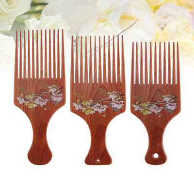 3 iepakojumi Afro ķemmes, Afro Picks vīriešiem un Koka ķemme Lift Hair Pick Frizieru veidošanas rīks cirtainiem matiem (,, )