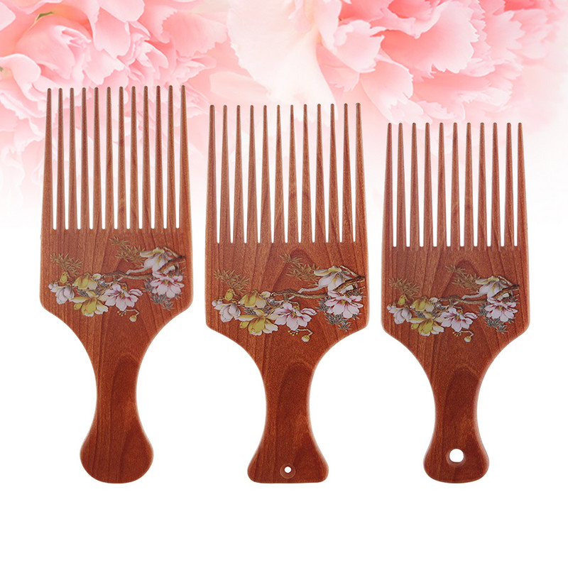 3 pakuotės Afro šukos, Afro šukos vyrams ir vyrams, medinės šukos pakeliančios plaukų rinkimo šukuosenos formavimo įrankis garbanotiems plaukams (,, )