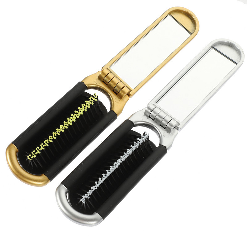 2 vnt Sulankstomos šukos masažo sulankstomos šukos salono Kelioninės šukos masažo kišeninio šepetėlio veidrodėlis