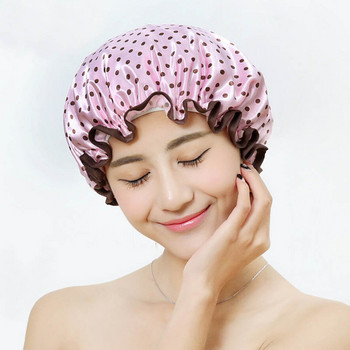 Дамска водоустойчива шапка за баня, двуслойна шапка за душ, суха коса, шапка, дамска въртяща се коса, шапка за душ, аксесоари за баня