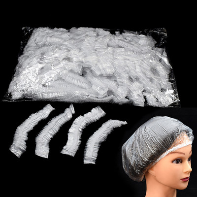 100 τμχ Καπάκι μπάνιου μίας χρήσης Πλαστικό αδιάβροχο γυναικείο κάλυμμα μαλλιών κεφαλής Καπέλο μπάνιου πλαστικό